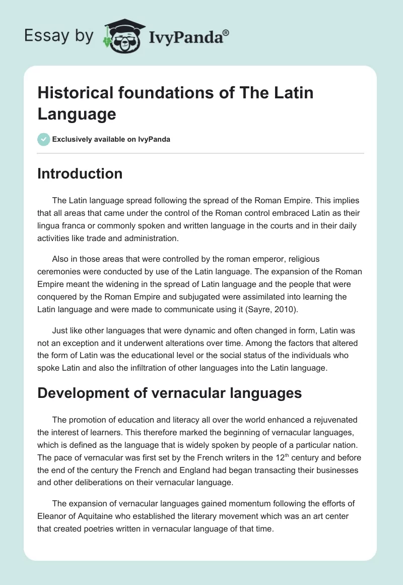Historical foundations of The Latin Language. Page 1
