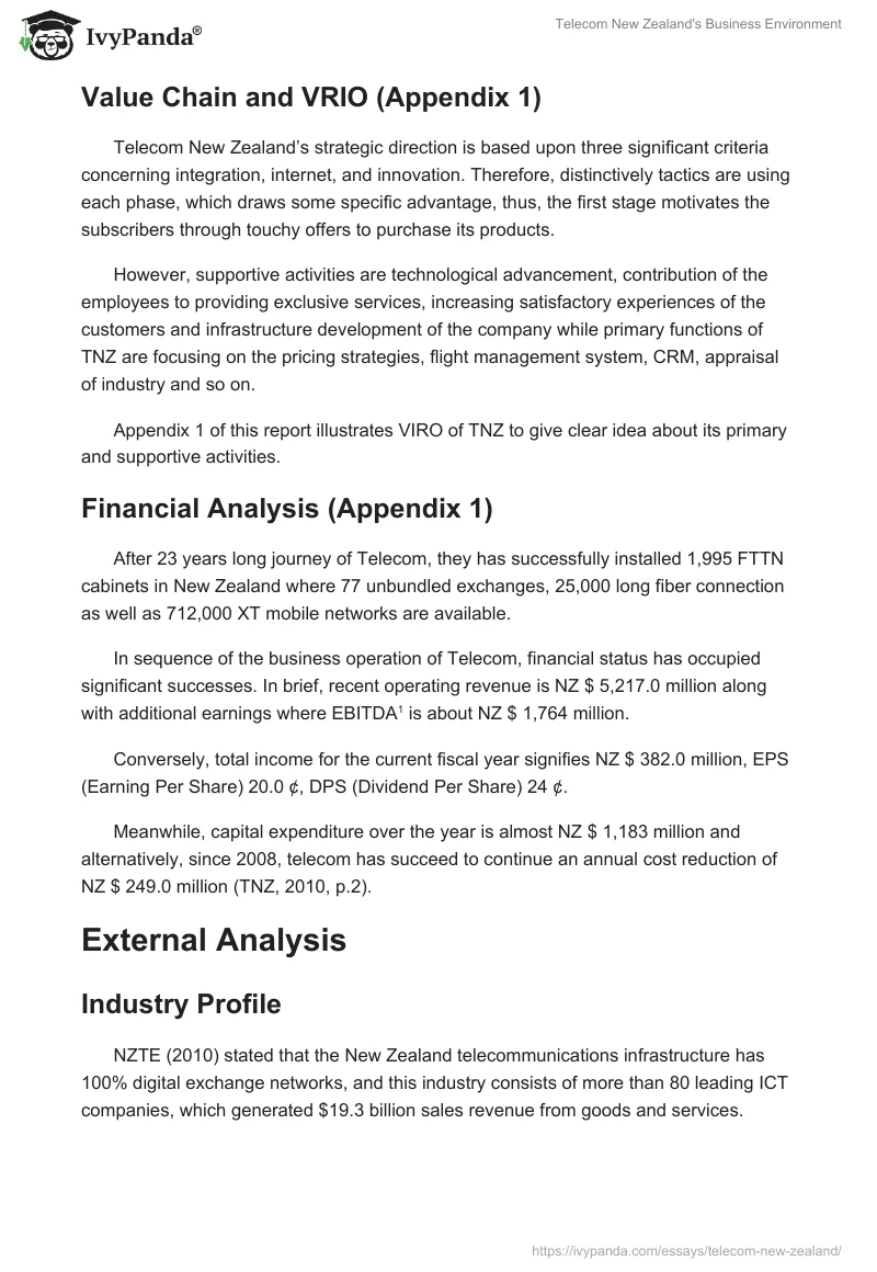 Telecom New Zealand's Business Environment. Page 2