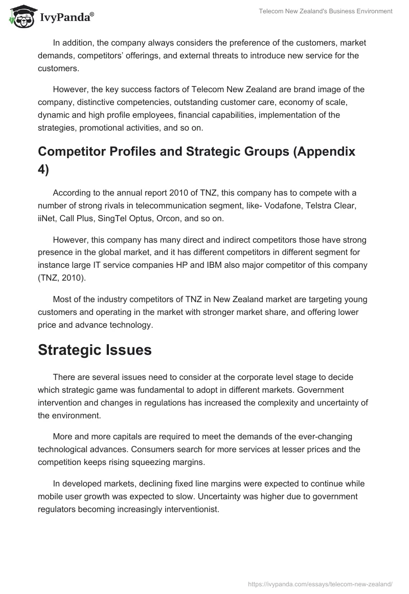 Telecom New Zealand's Business Environment. Page 4