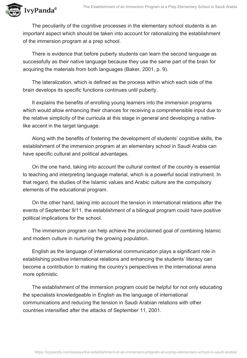 The Establishment of an Immersion Program at a Prep Elementary School in Saudi Arabia. Page 2