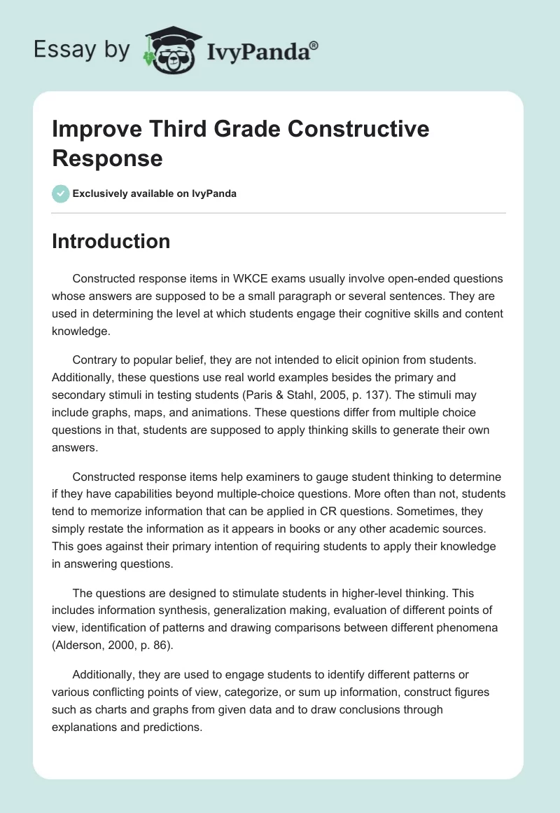 Improve Third Grade Constructive Response. Page 1