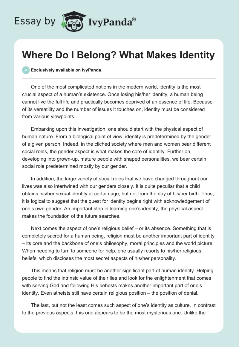 Where Do I Belong? What Makes Identity. Page 1