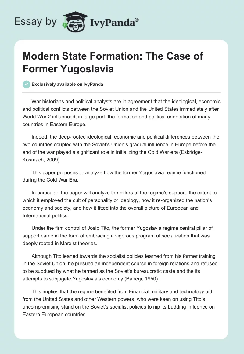 Modern State Formation: The Case of Former Yugoslavia. Page 1
