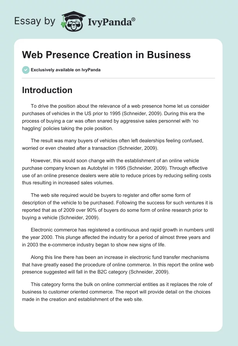 Web Presence Creation in Business. Page 1
