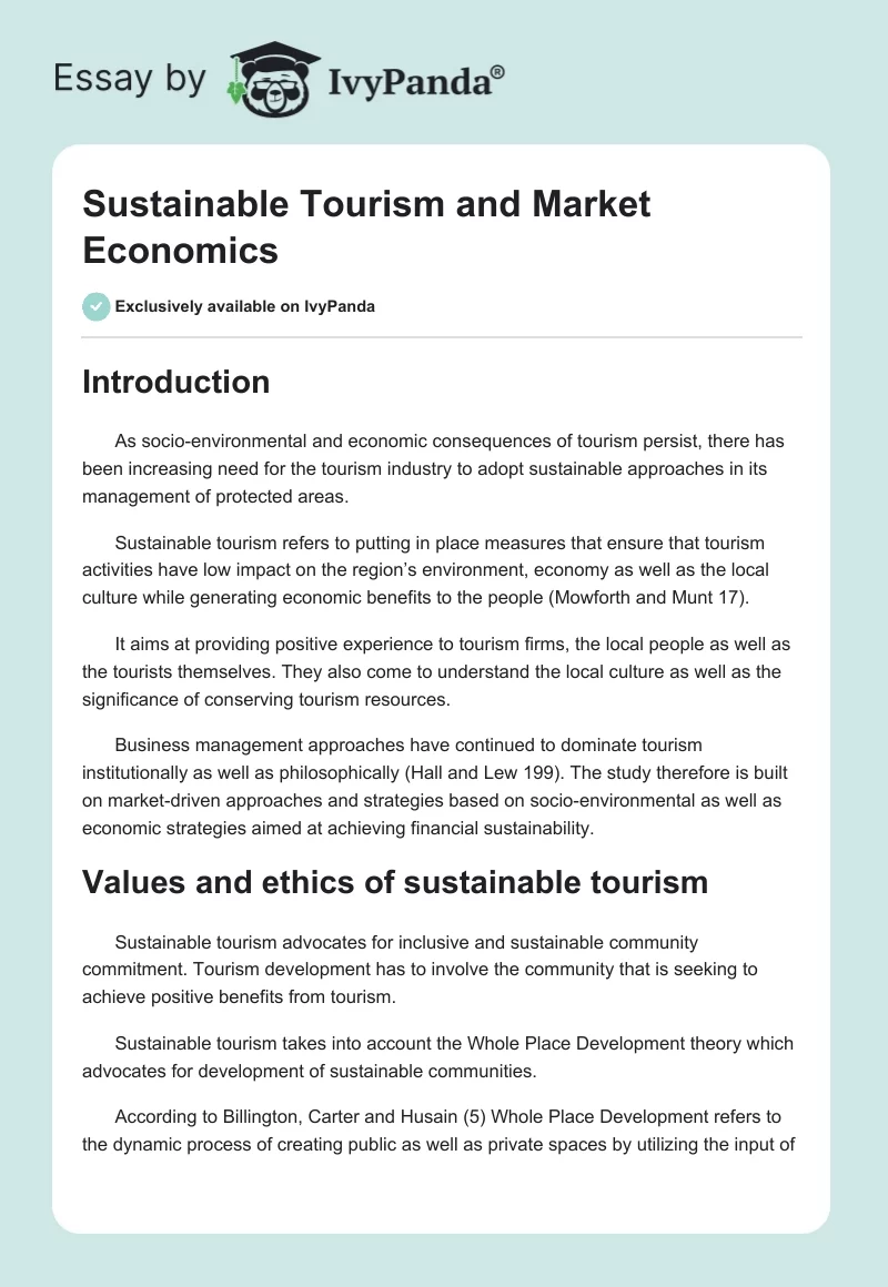 Sustainable Tourism and Market Economy. Page 1