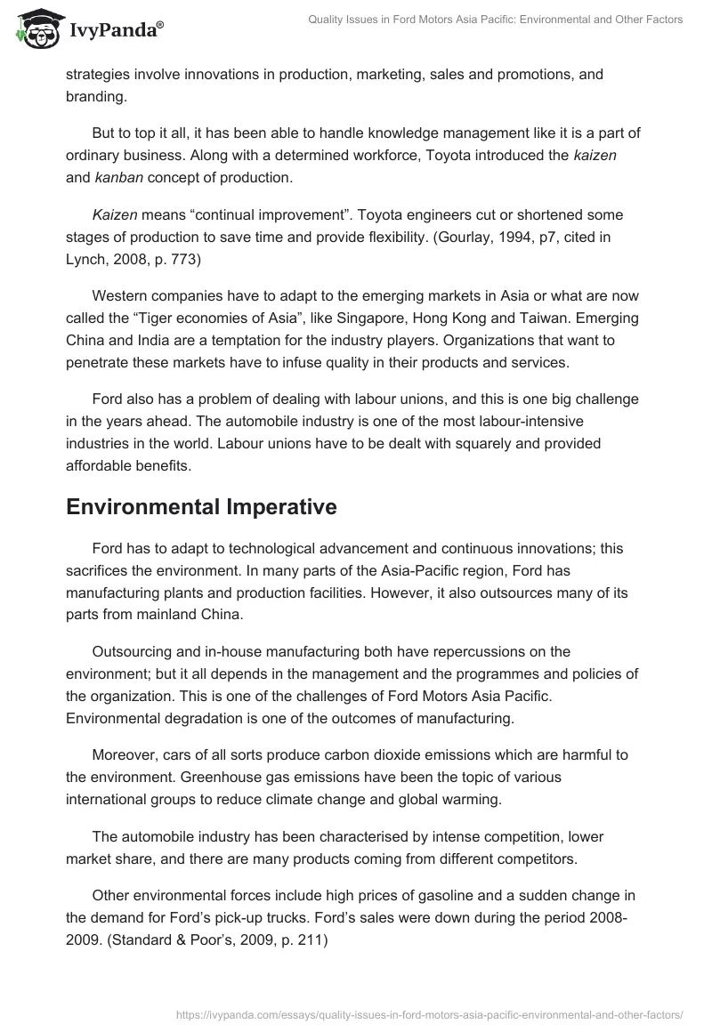 Quality Issues in Ford Motors Asia Pacific: Environmental and Other Factors. Page 4
