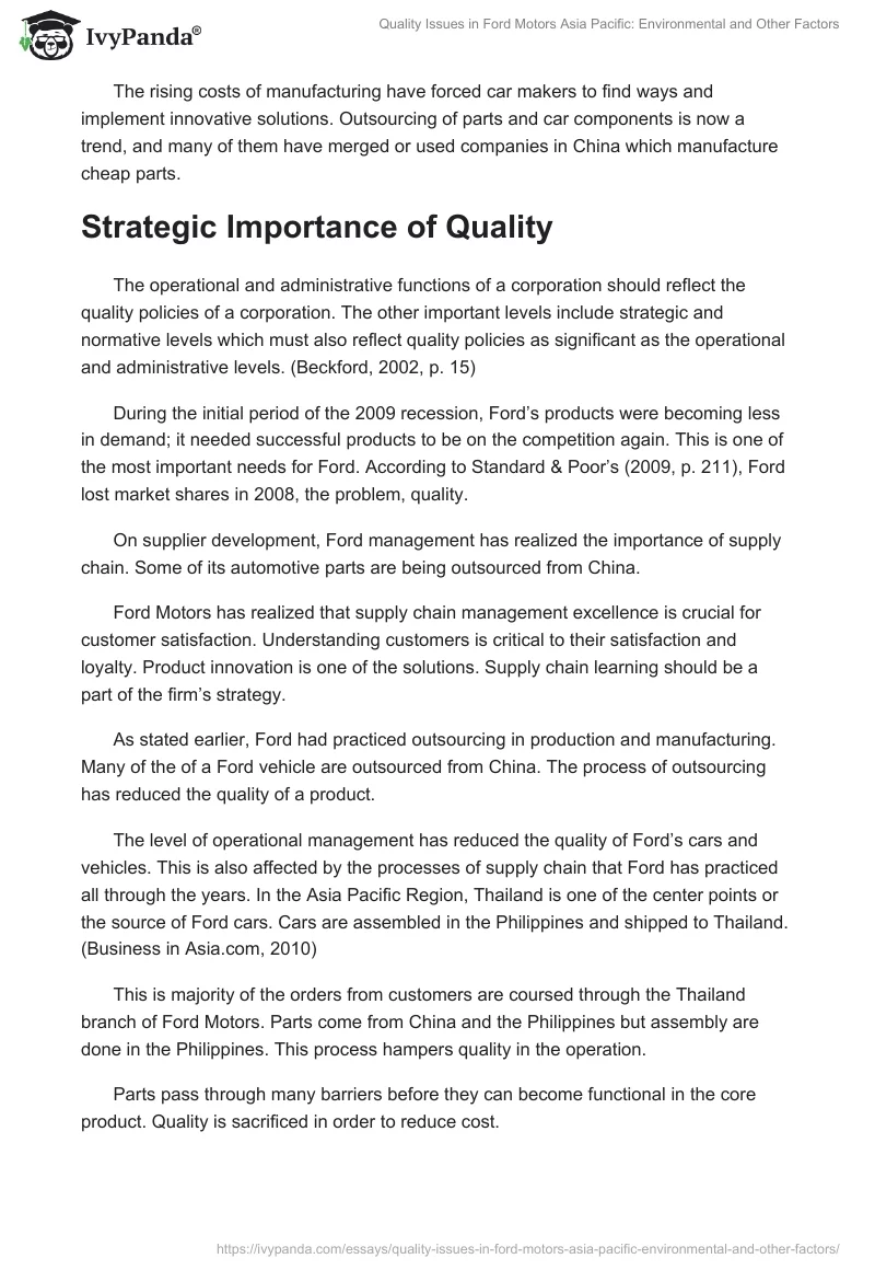 Quality Issues in Ford Motors Asia Pacific: Environmental and Other Factors. Page 5