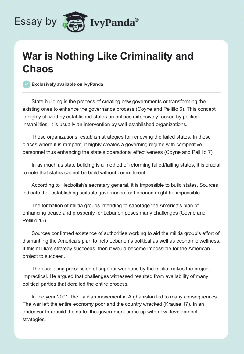War Is Nothing Like Criminality and Chaos. Page 1