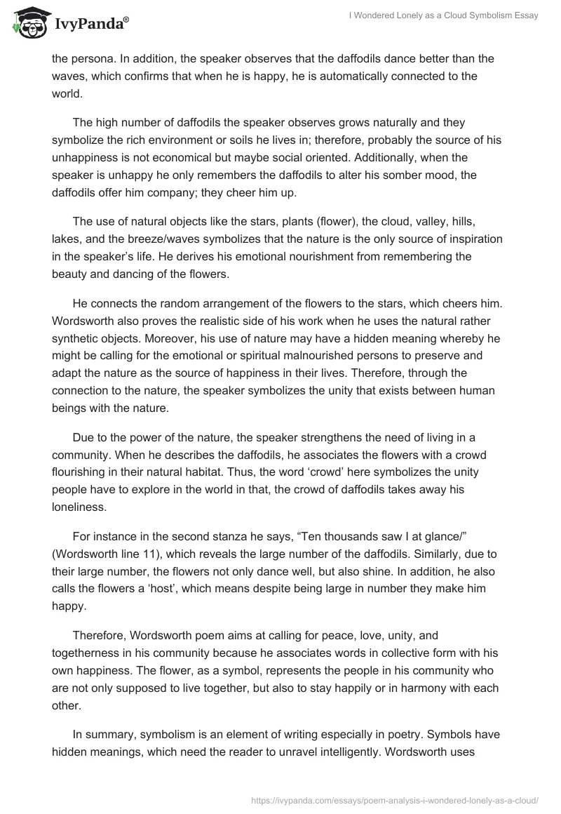 I Wondered Lonely as a Cloud Symbolism Essay. Page 2