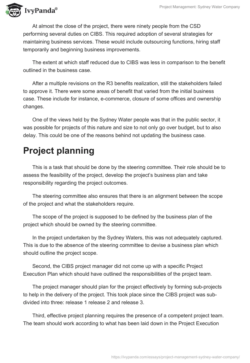Project Management: Sydney Water Company. Page 4