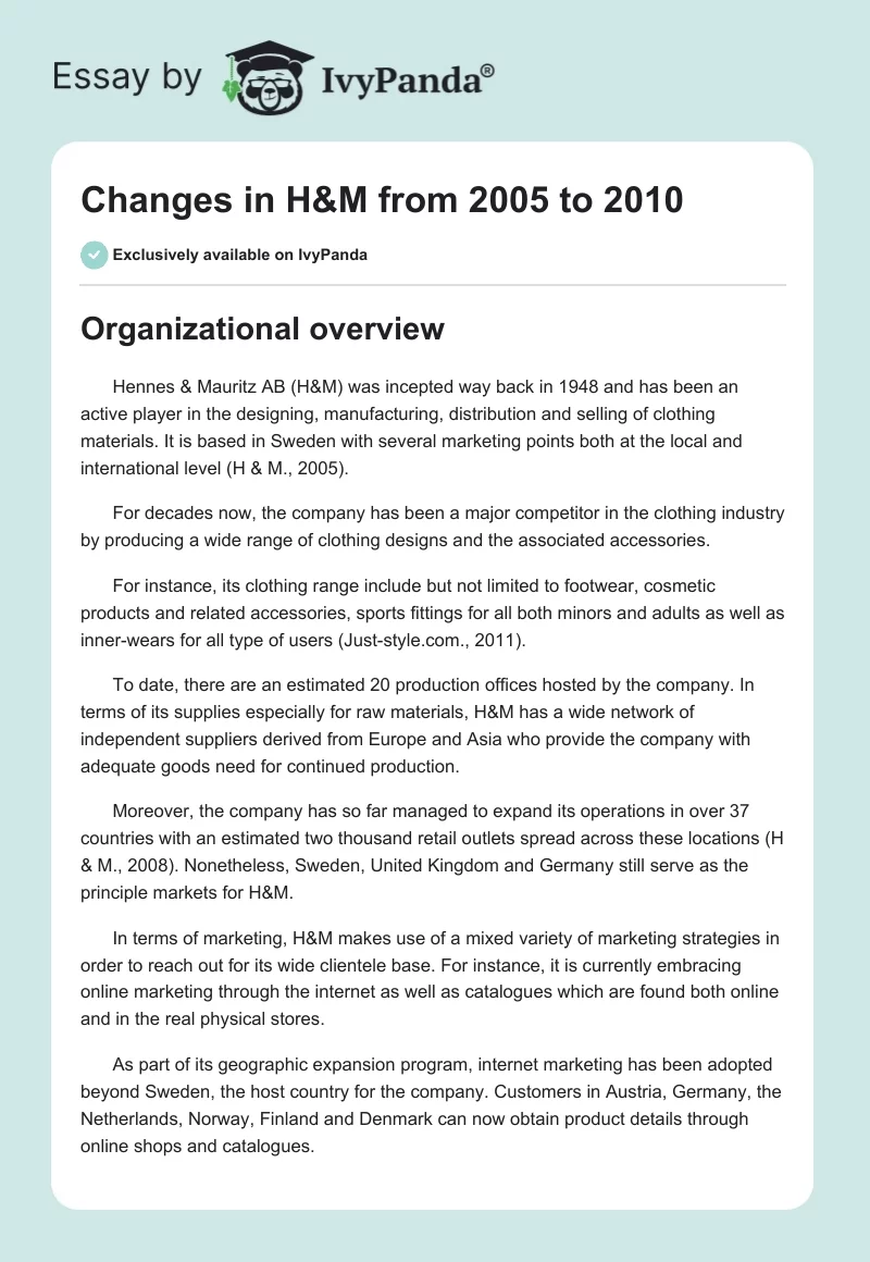 Changes in H&M from 2005 to 2010. Page 1