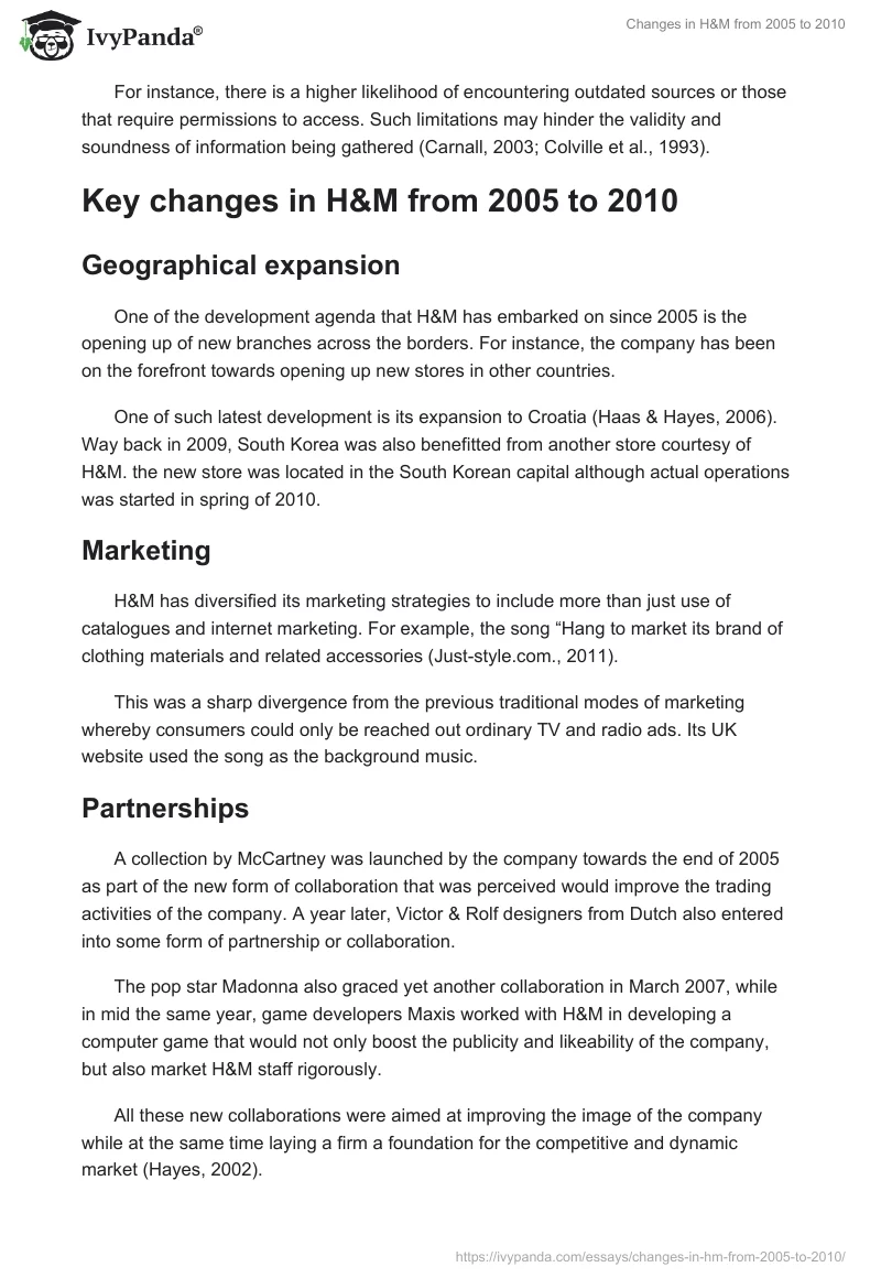 Changes in H&M from 2005 to 2010. Page 3