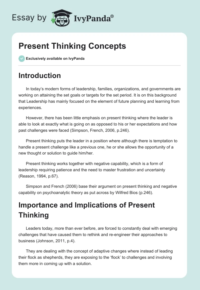 Present Thinking Concepts. Page 1