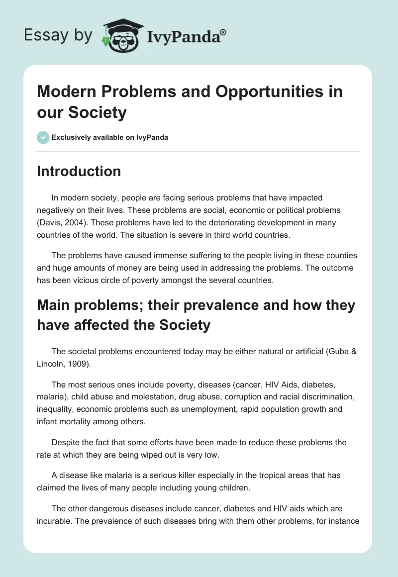 Modern Problems and Opportunities in our Society. Page 1