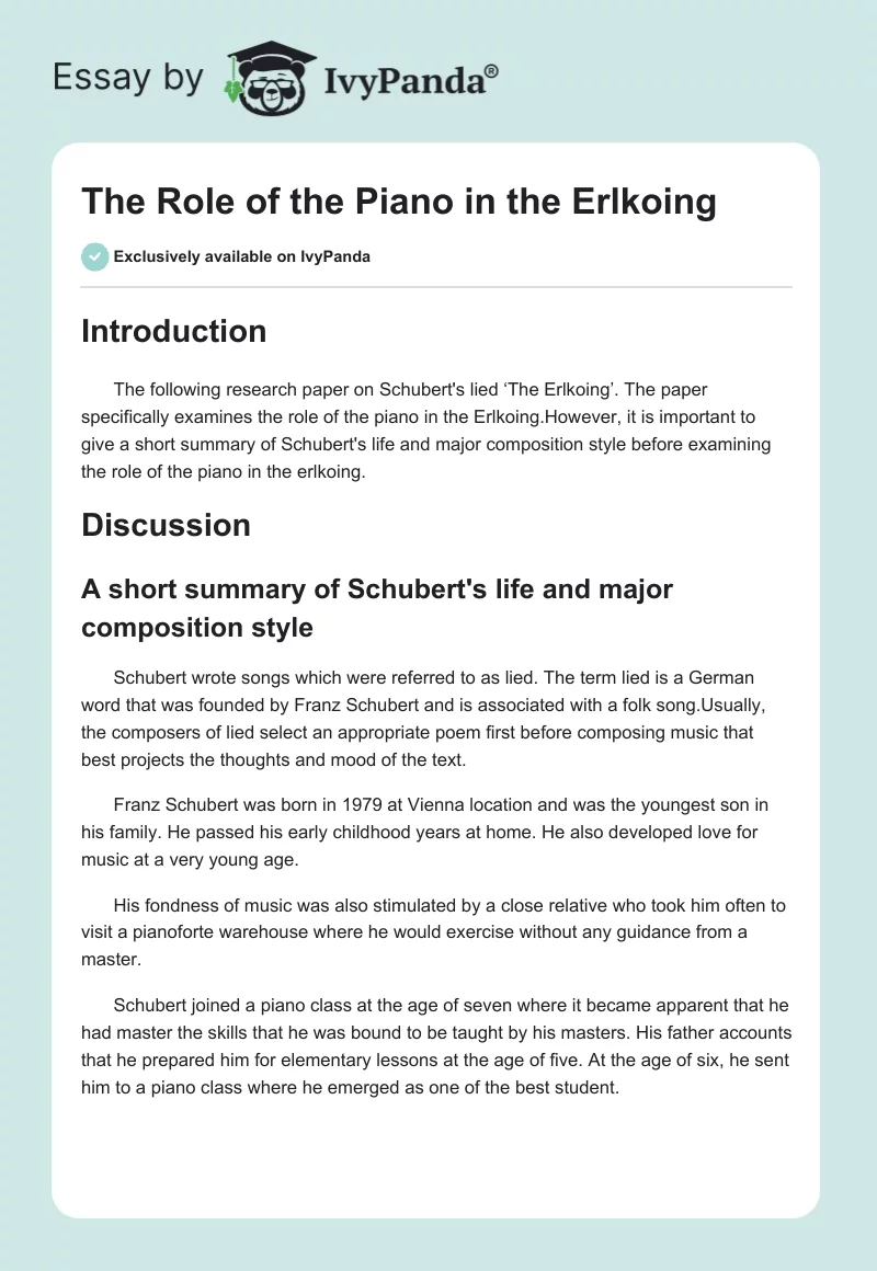 The Role of the Piano in the Erlkoing. Page 1