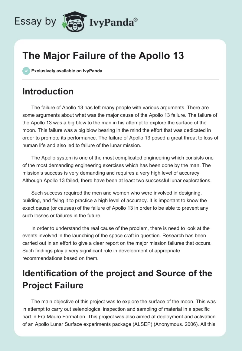 The Major Failure of the Apollo 13. Page 1