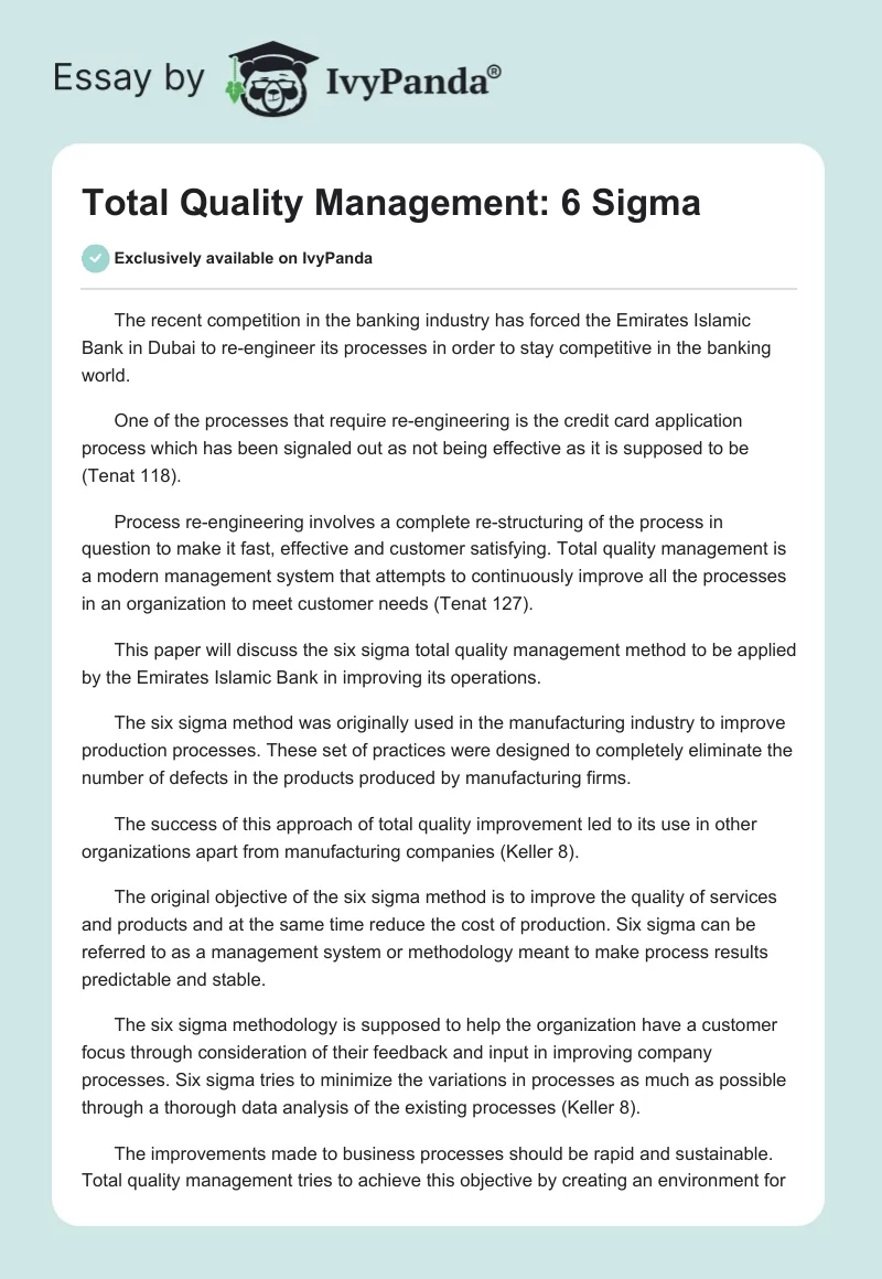 Total Quality Management: 6 Sigma. Page 1