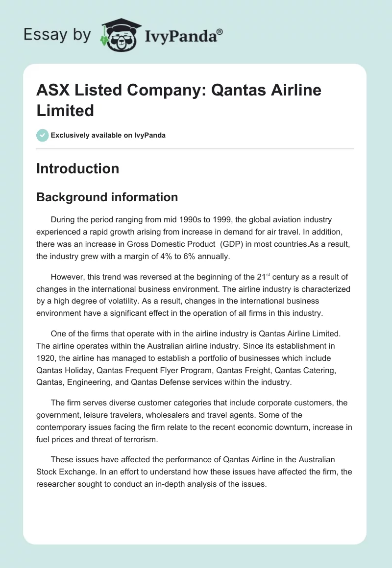 ASX Listed Company: Qantas Airline Limited. Page 1