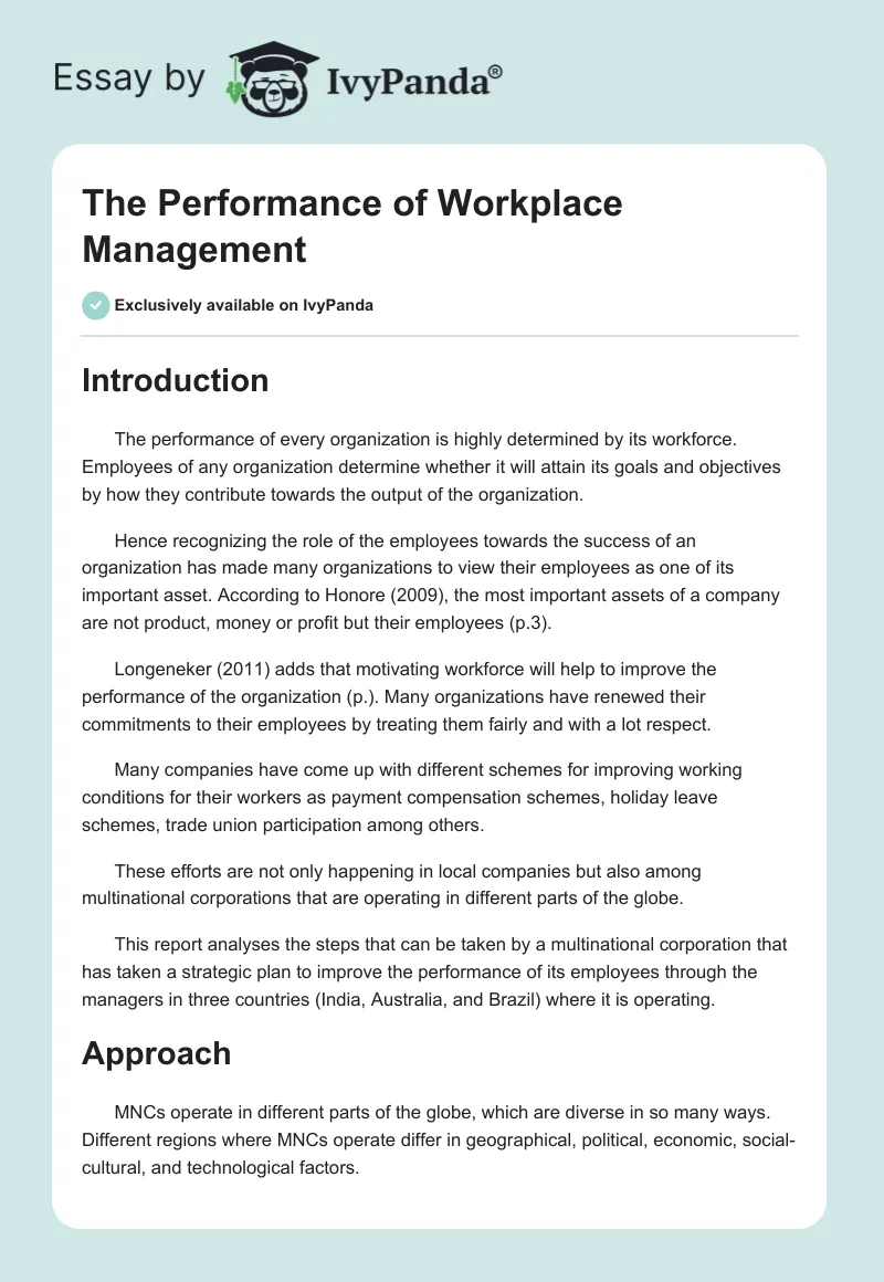 The Performance of Workplace Management. Page 1