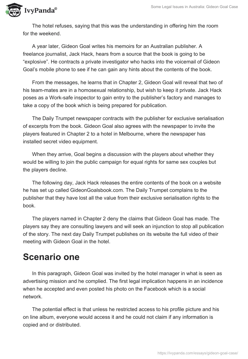 Some Legal Issues in Australia: Gideon Goal Case. Page 2