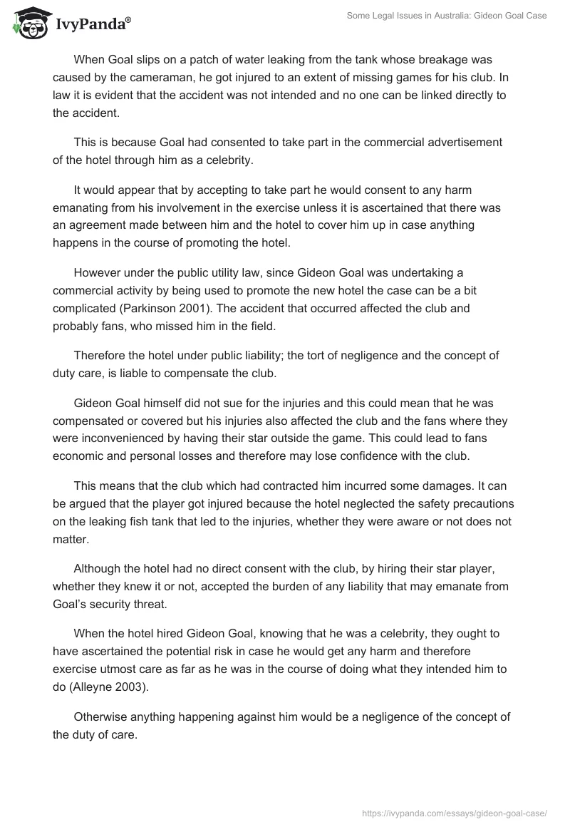 Some Legal Issues in Australia: Gideon Goal Case. Page 3