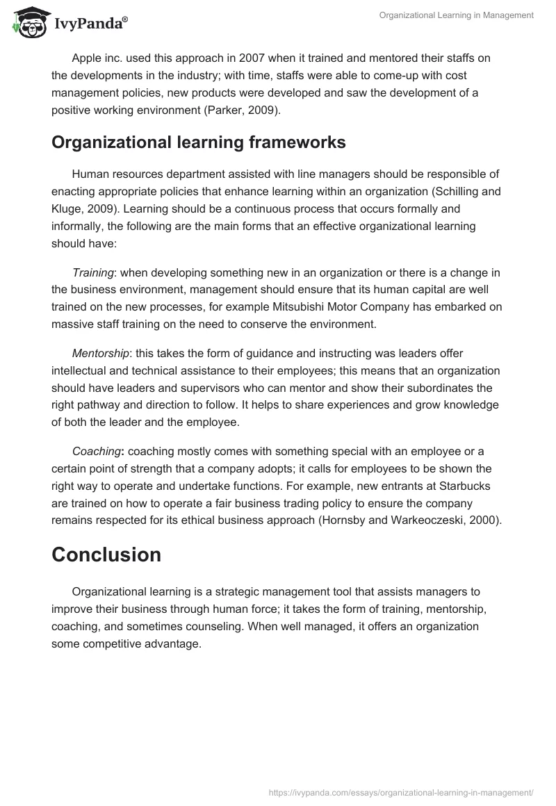 Organizational Learning in Management. Page 2