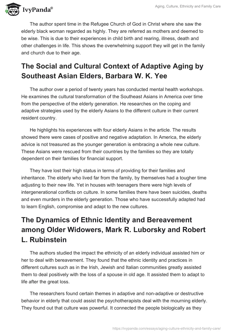 Aging, Culture, Ethnicity and Family Care. Page 2