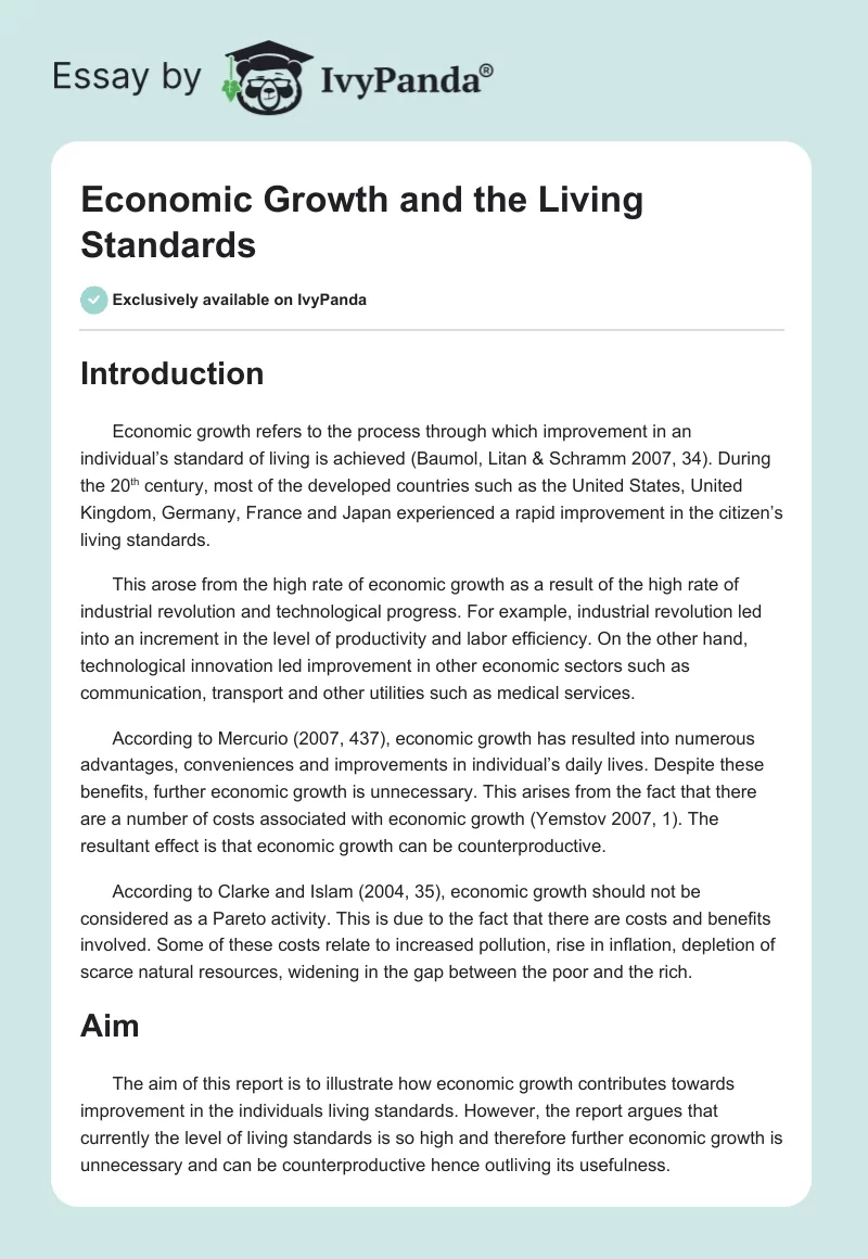 Economic Growth and the Living Standards. Page 1