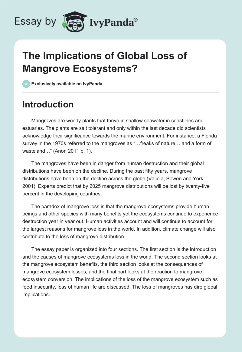 The Implications of Global Loss of Mangrove Ecosystems?. Page 1