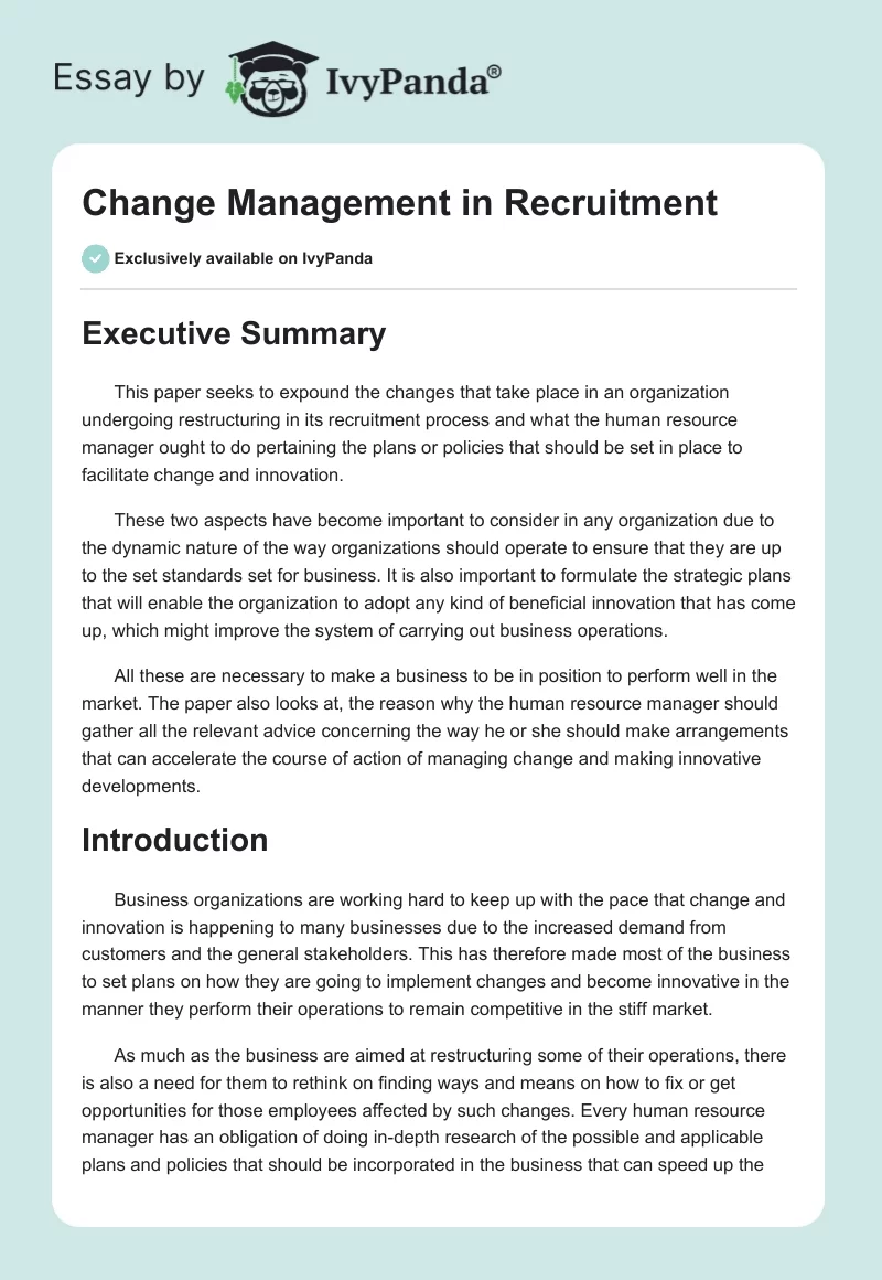 Change Management in Recruitment. Page 1