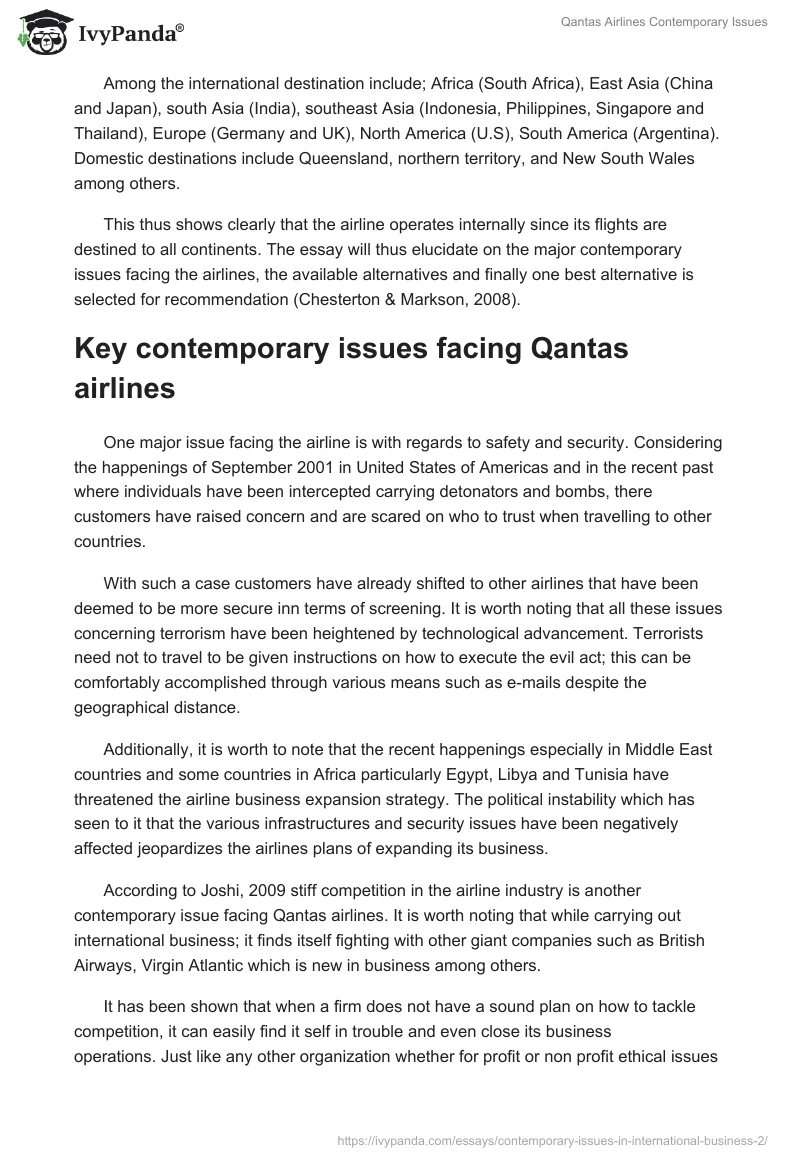Qantas Airlines Contemporary Issues. Page 2