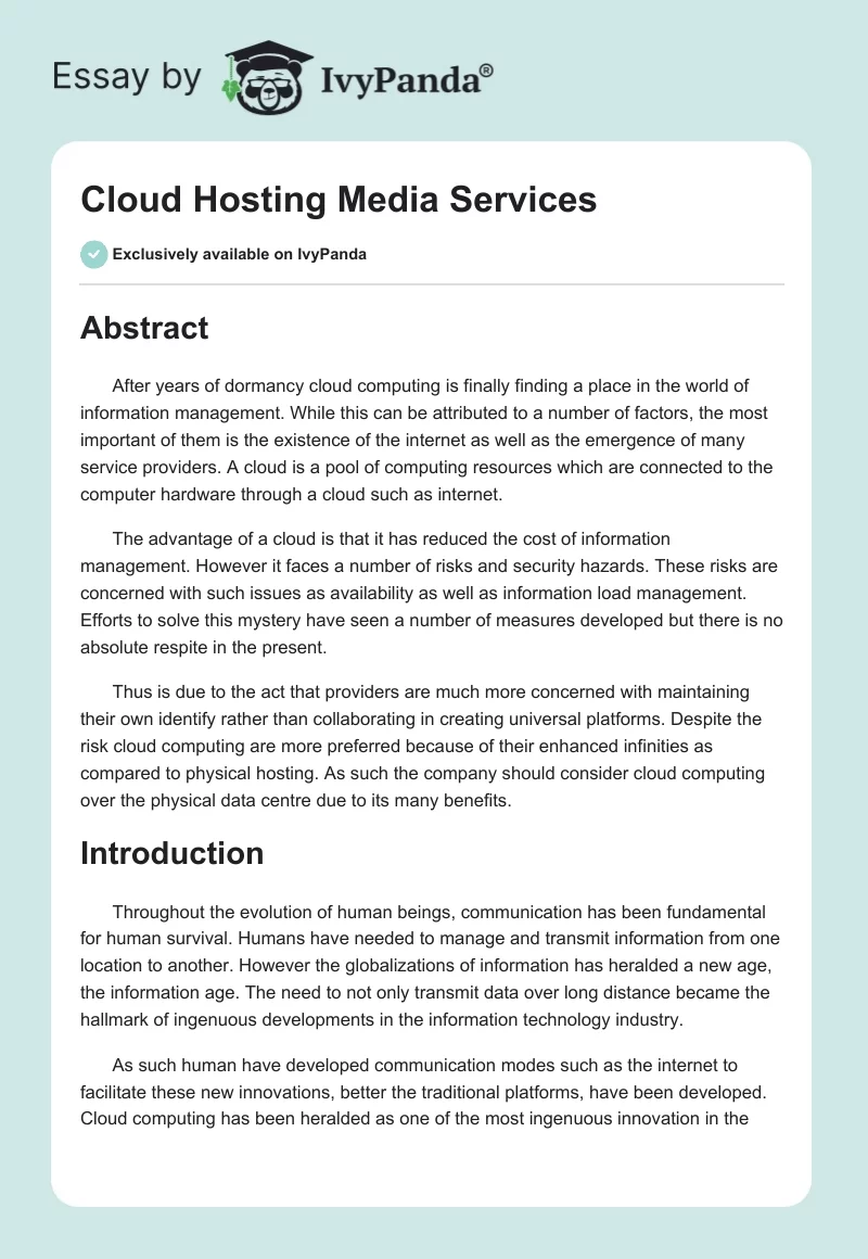 Cloud Hosting Media Services. Page 1