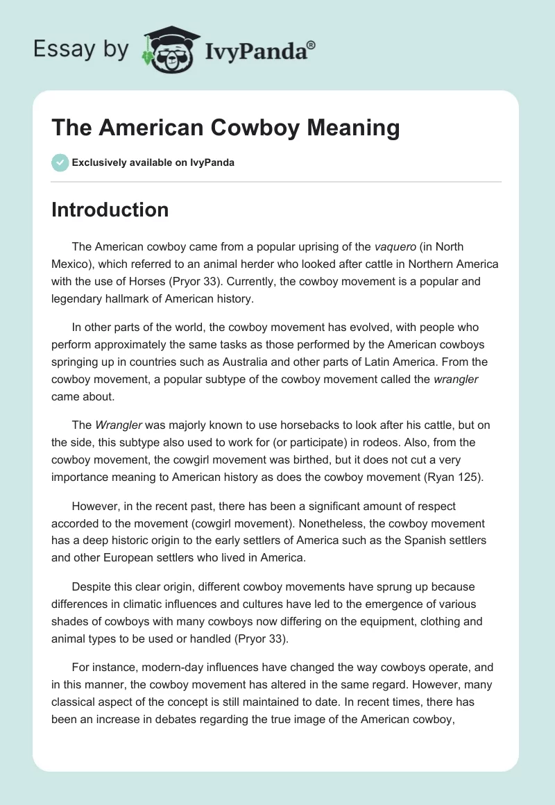 The American Cowboy Meaning. Page 1