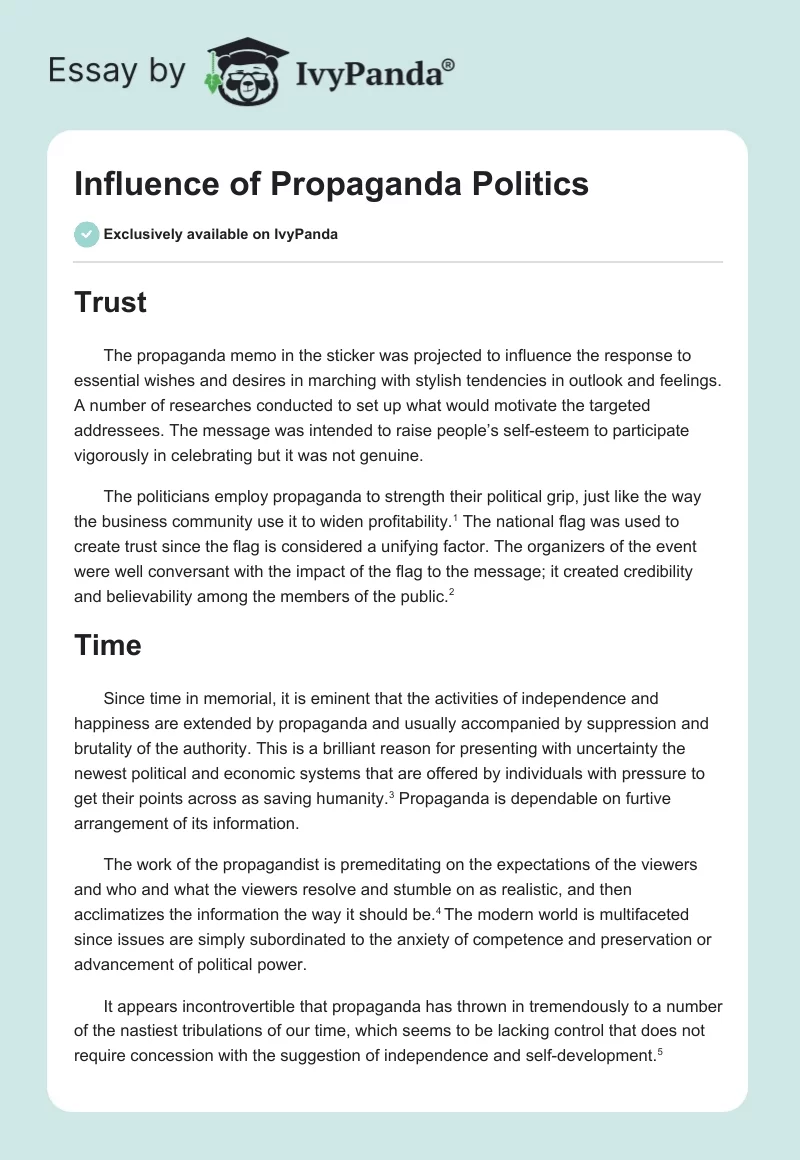 Influence of Propaganda Politics. Page 1