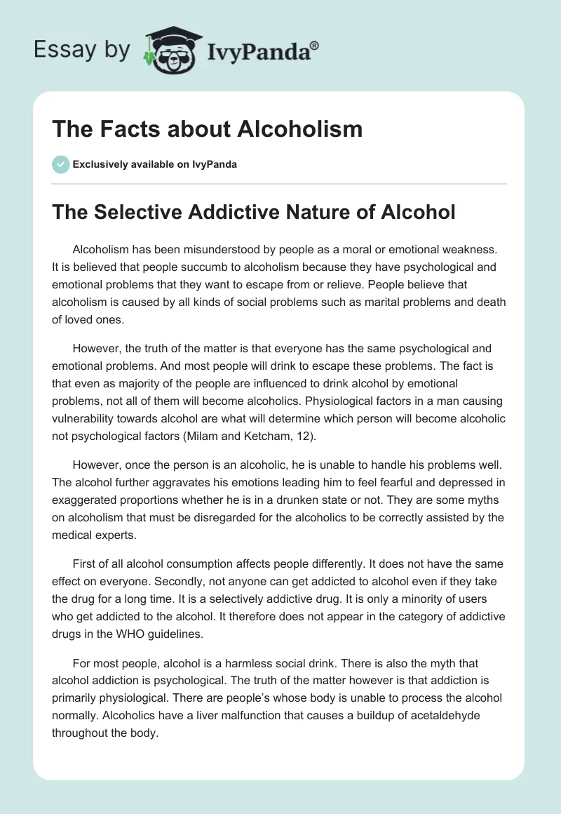 The Facts About Alcoholism. Page 1