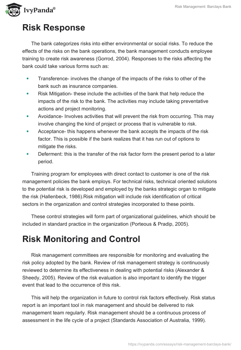 Risk Management: Barclays Bank. Page 4