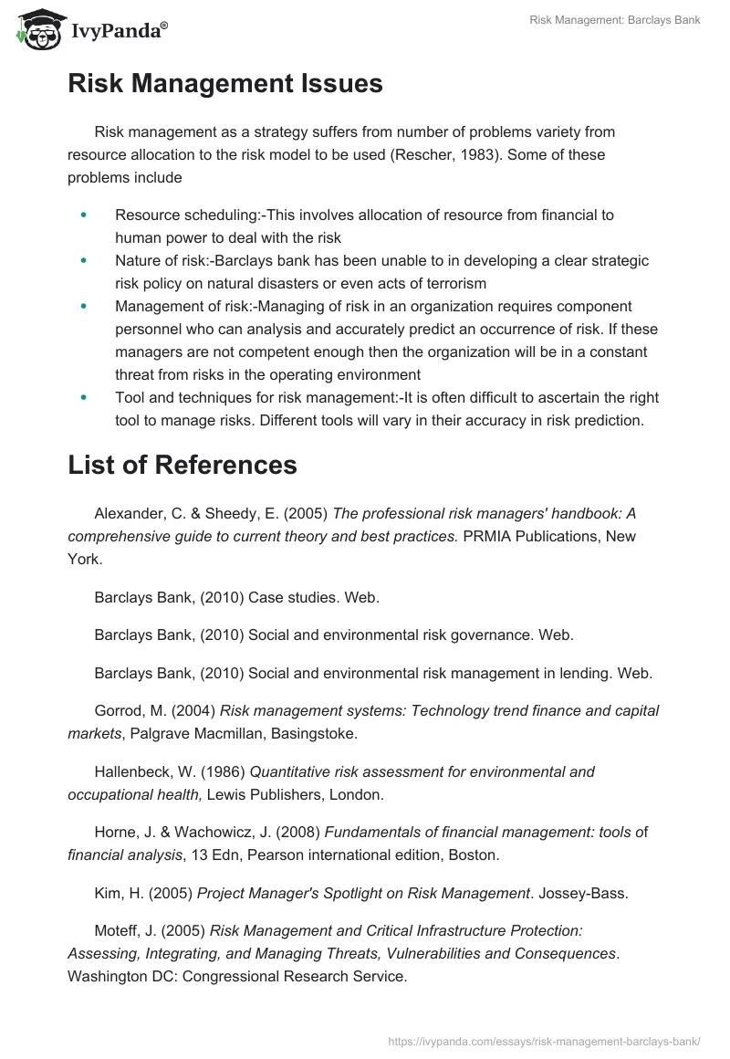 Risk Management: Barclays Bank. Page 5