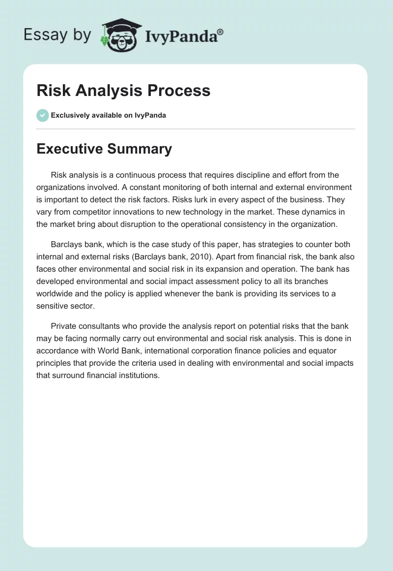 Risk Analysis Process. Page 1