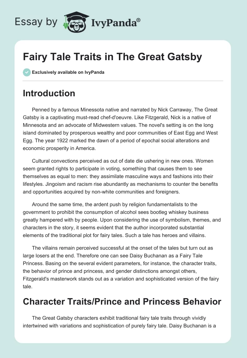 Fairy Tale Traits in The Great Gatsby. Page 1