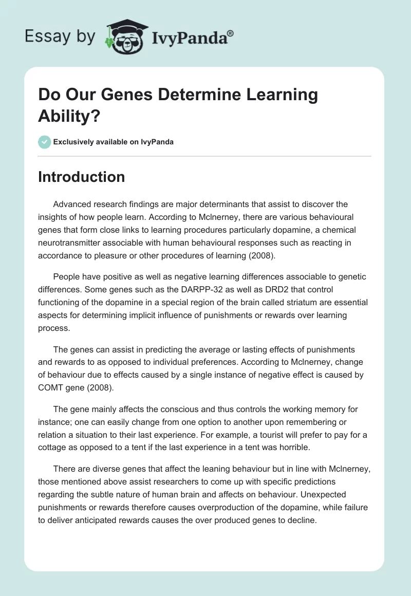 Do Our Genes Determine Learning Ability?. Page 1