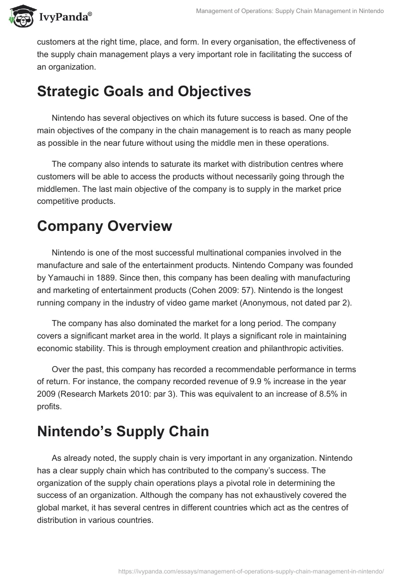 Management of Operations: Supply Chain Management in Nintendo. Page 2