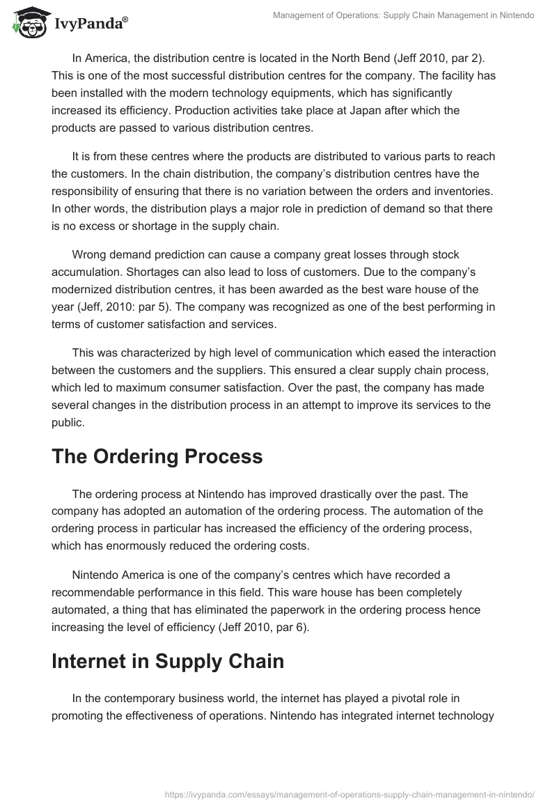 Management of Operations: Supply Chain Management in Nintendo. Page 3