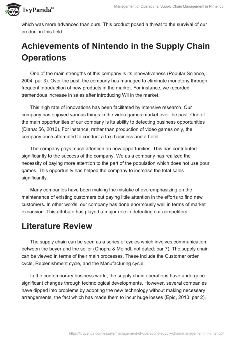 Management of Operations: Supply Chain Management in Nintendo. Page 5