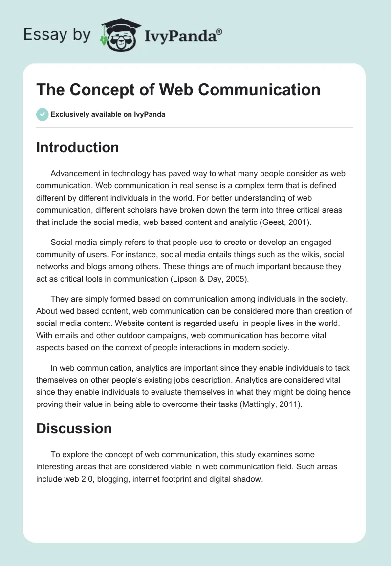 The Concept of Web Communication . Page 1