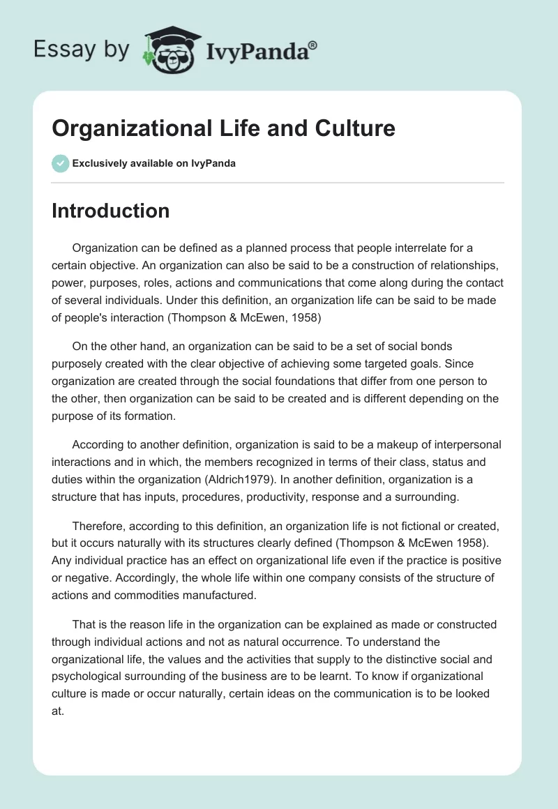 Organizational Life and Culture. Page 1
