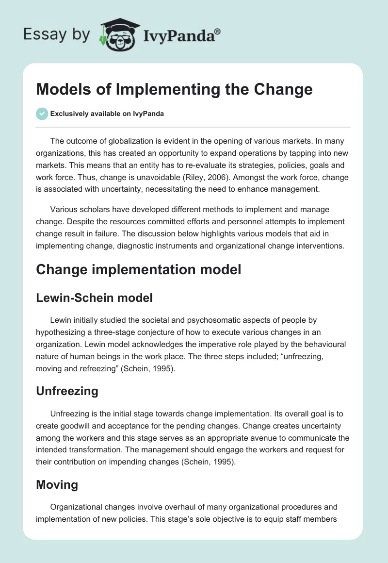 Models of Implementing the Change. Page 1