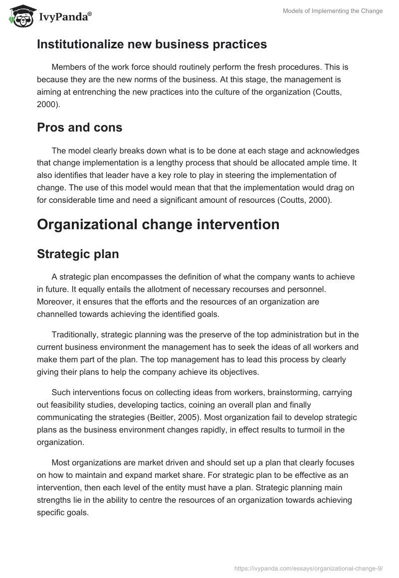 Models of Implementing the Change. Page 4