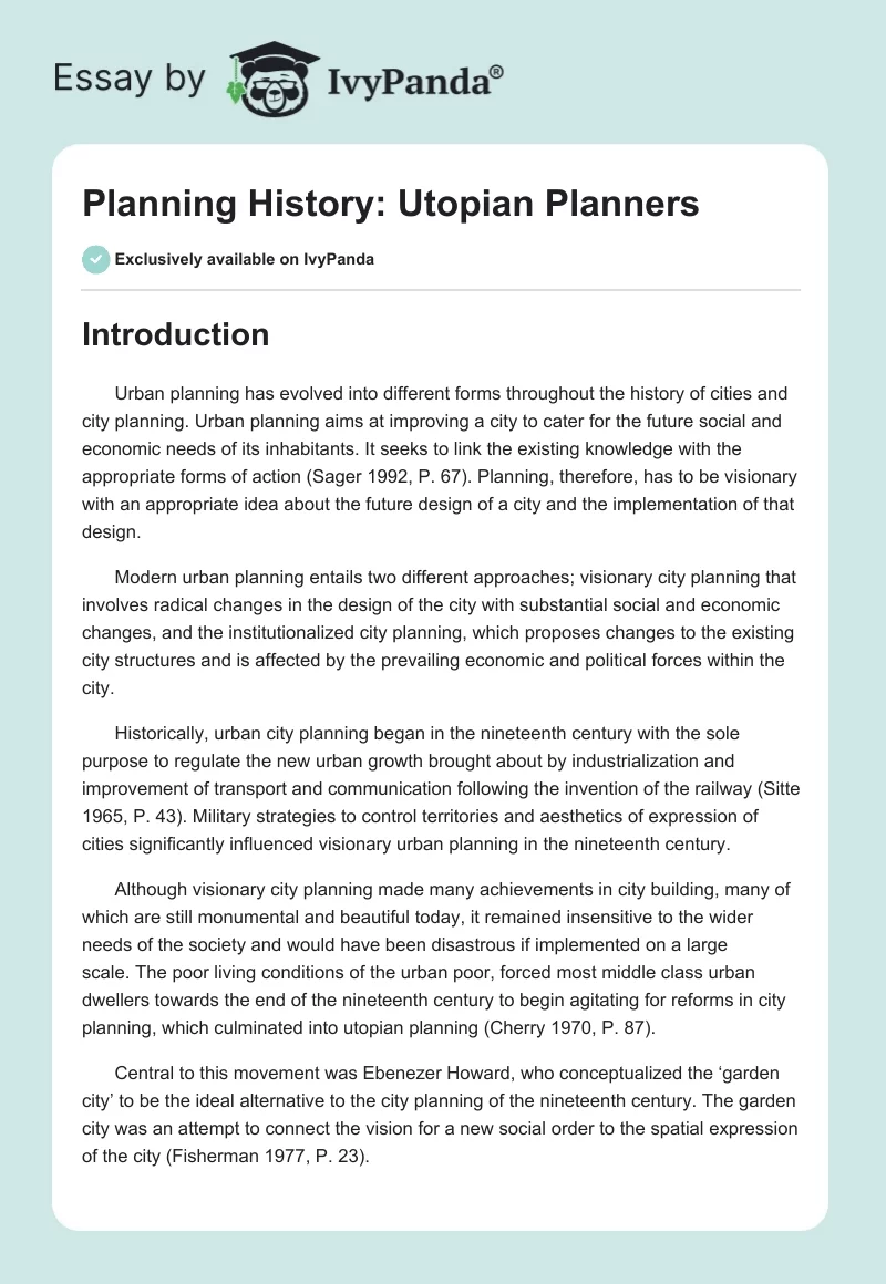 Planning History: Utopian Planners. Page 1