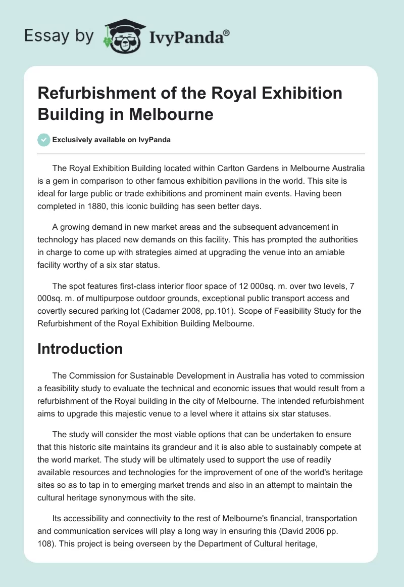 Refurbishment of the Royal Exhibition Building in Melbourne. Page 1