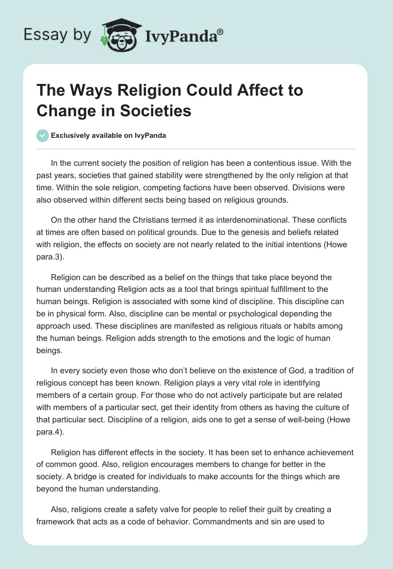 The Ways Religion Could Affect to Change in Societies. Page 1